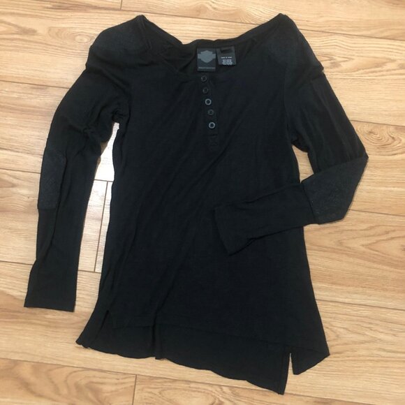 Harley Davidson Asymmetrical Button Down Shirt Women's XS Long Sleeve Black - Picture 1 of 6